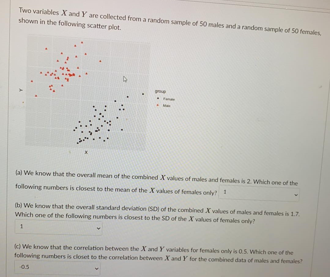 Two variables X and Y are collected from a random sample