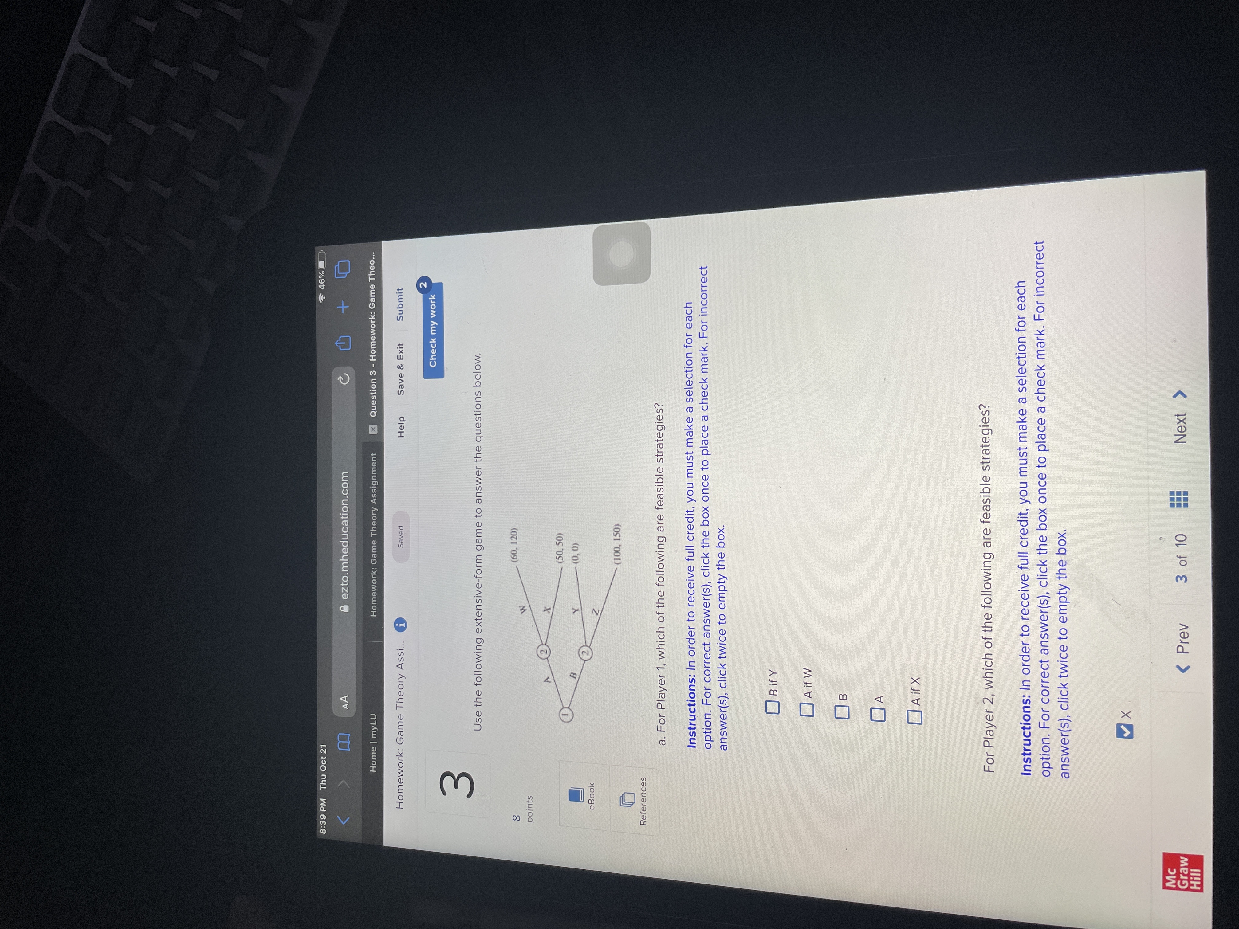 8:39 PM Thu Oct 21 46% K AA ezto.mheducation.com + Home