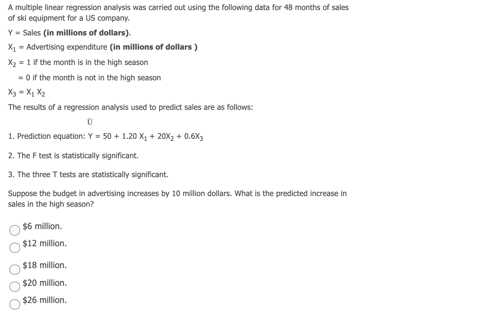  A multiple linear regression analysis was carried out using the following