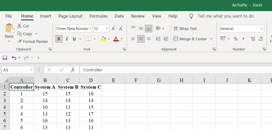  AirTraffic - Excel File Home Insert Page Layout Formulas Data Review