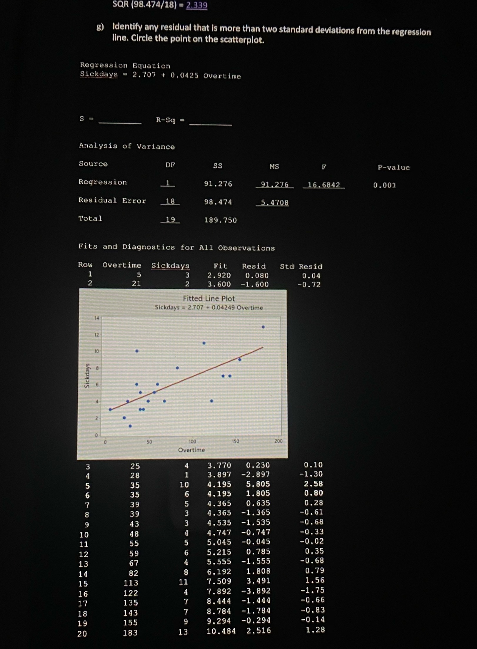 I need to:1) identify S =2) identify R - Sq =3) identify
