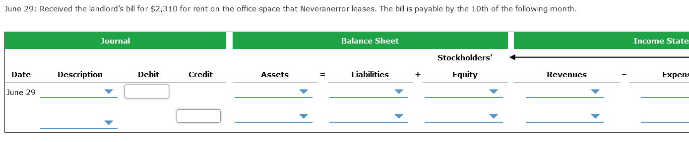 Debit Credit Assets Liabilities + Equity Revenues Expenses June 5 Income Statement