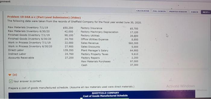  gnment CALCULATOR FULL SCREEN PRINTER VERSCH HACK Problem 19-04A a-c (Part