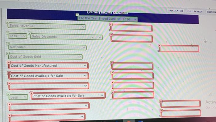 Inventory 7/1/19 $50,200 Factory Insurance 55,700 Raw Materials Inventory 6/30/20 42,000 Factory