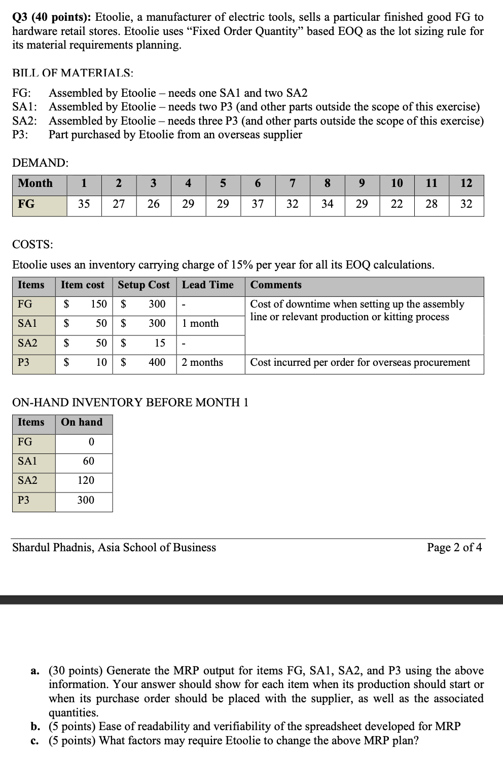  hardware retail stores. Etoolie uses "Fixed Order Quantity" based EOQ as