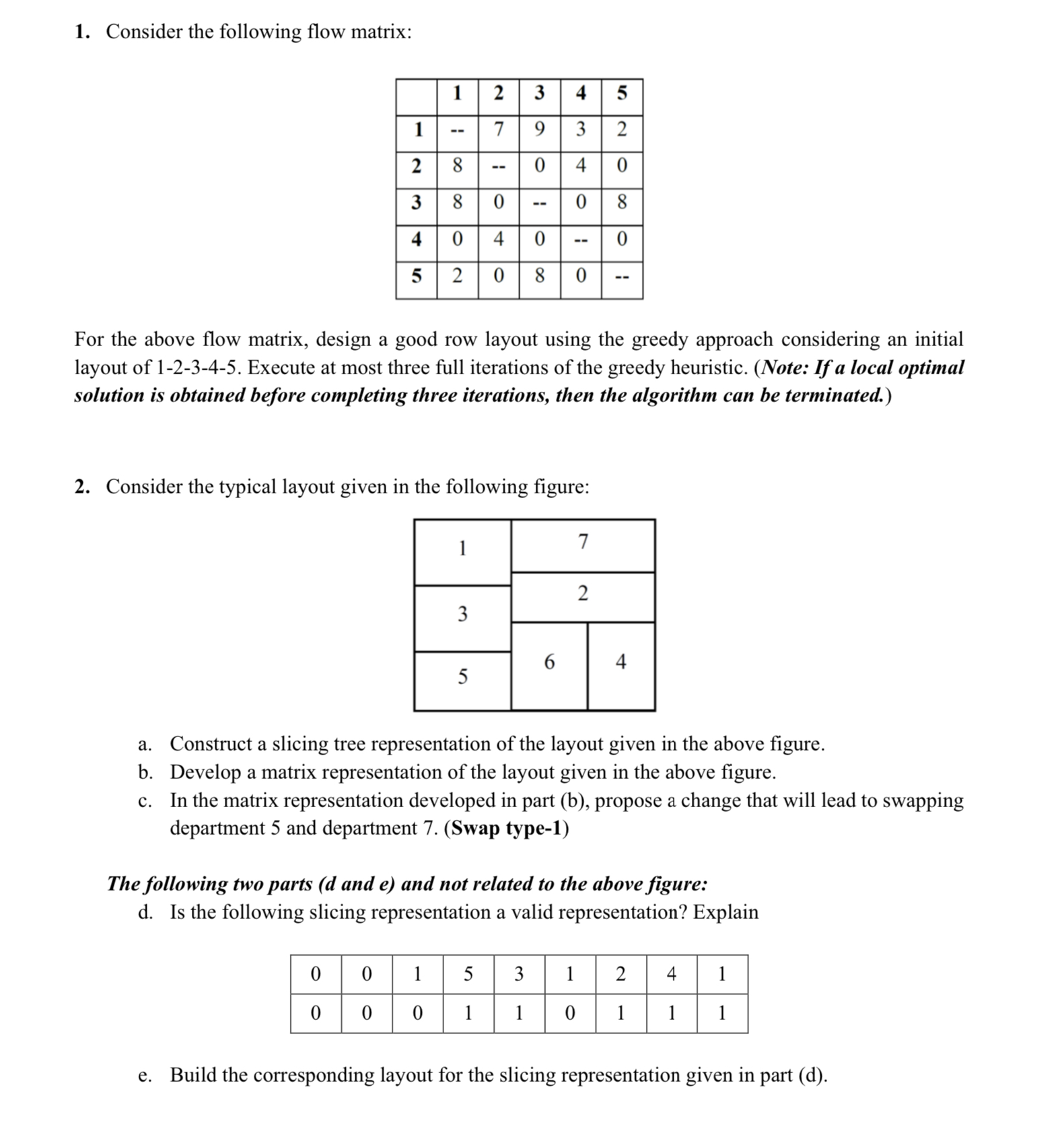  Consider the following flow matrix: For the above flow matrix, design
