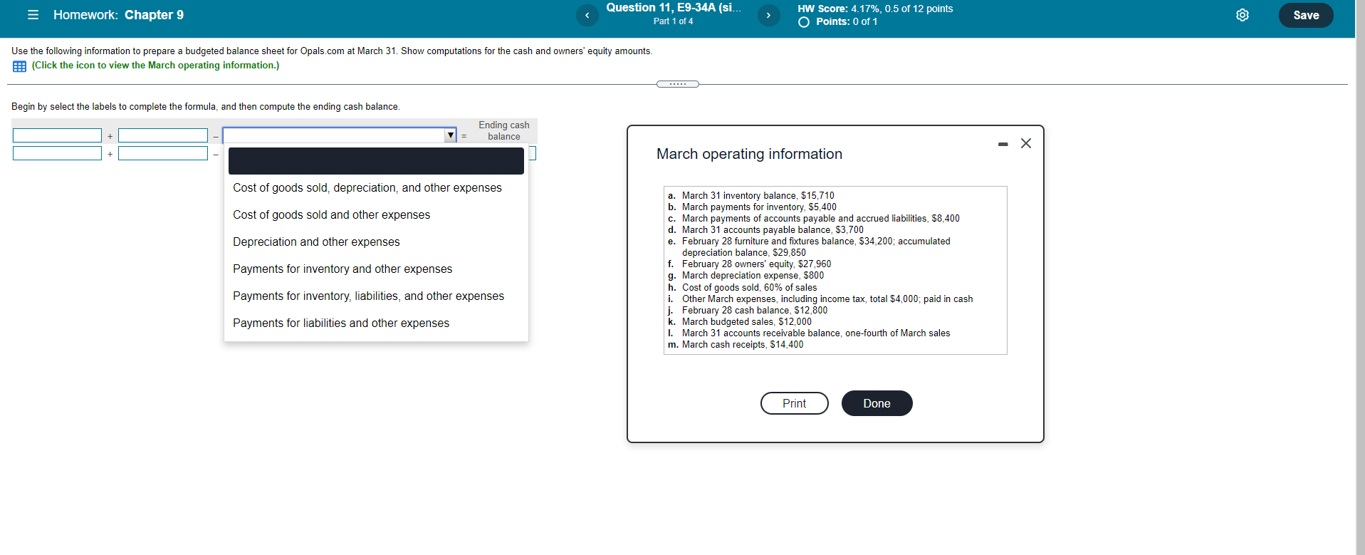  = Homework: Chapter 9 Question 11, E9-34A (si... Part 1 of