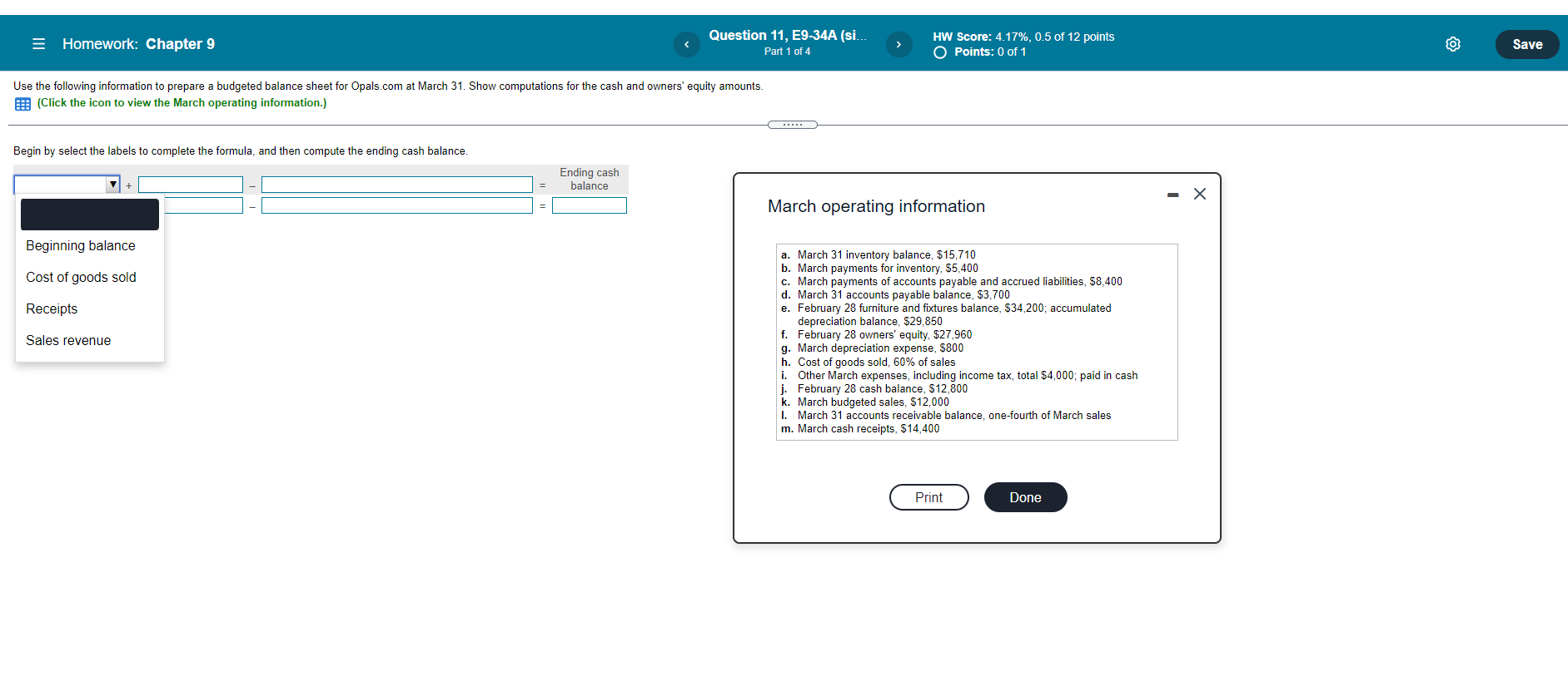 4 HW Score: 4.17%, 0.5 of 12 points O Points: 0 of