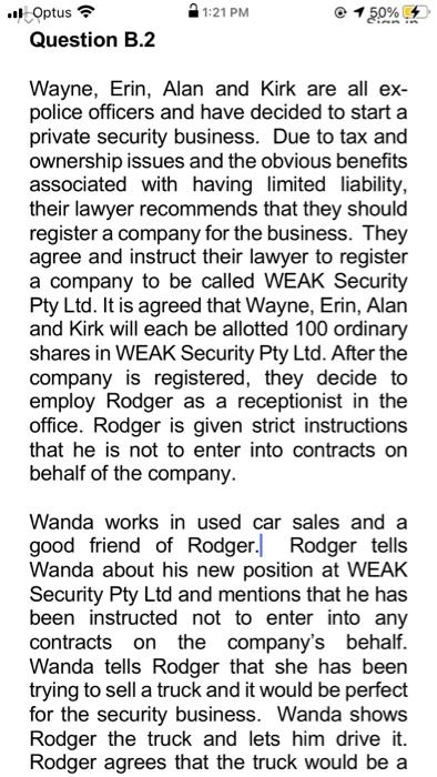  1:21 PM 50% .. Optus Question B.2 Wayne, Erin, Alan and