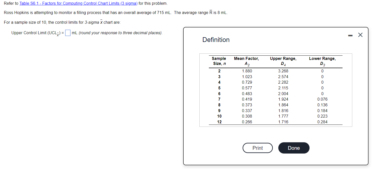  Refer to Table S6.1 - Factors for Computing_Control Chart Limits (3
