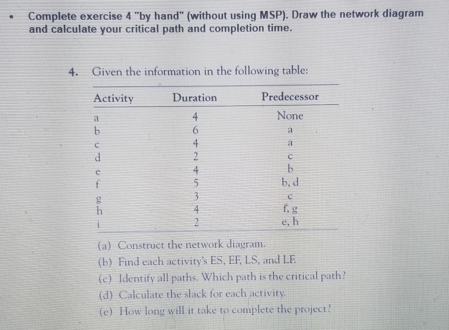  please help! - Complete exercise 4 "by hand" (without using MSP).
