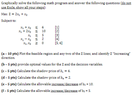 Please show steps and calculations! Thank you! Graphically solve the following