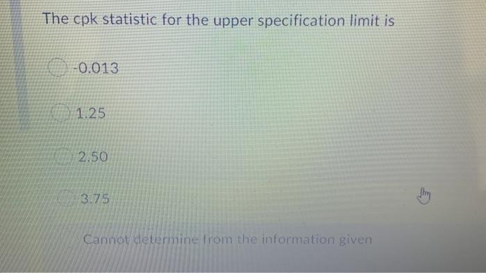capability indices. For a specific item, the lower and upper specification limits