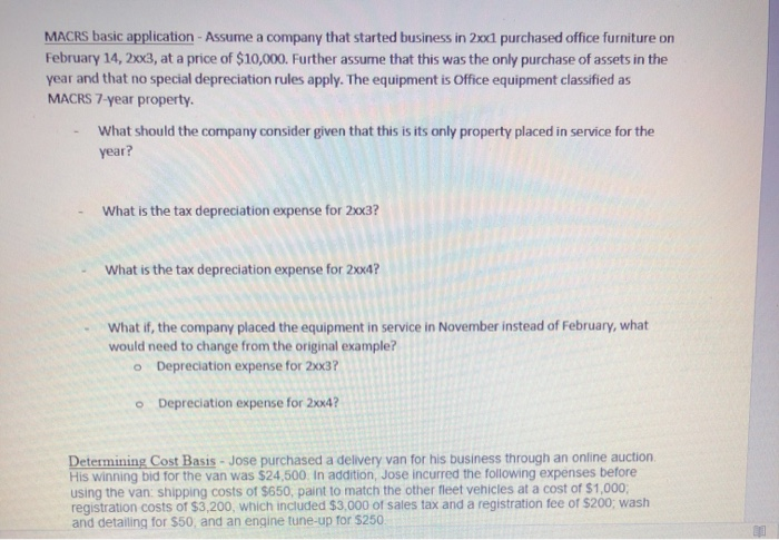 MACRS basic application - Assume a company that started business in