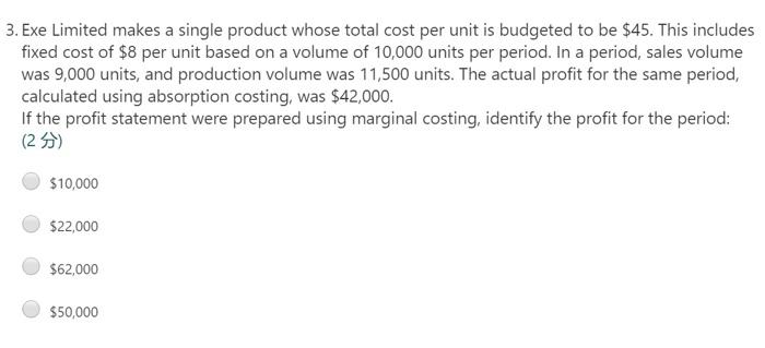  3. Exe Limited makes a single product whose total cost per