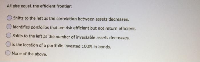  6.a b. c. d. e. All else equal, the efficient frontier: