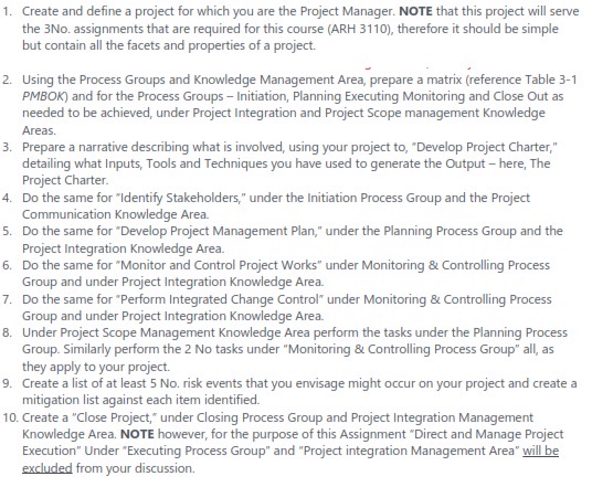 1. Create and define a project for which you are the