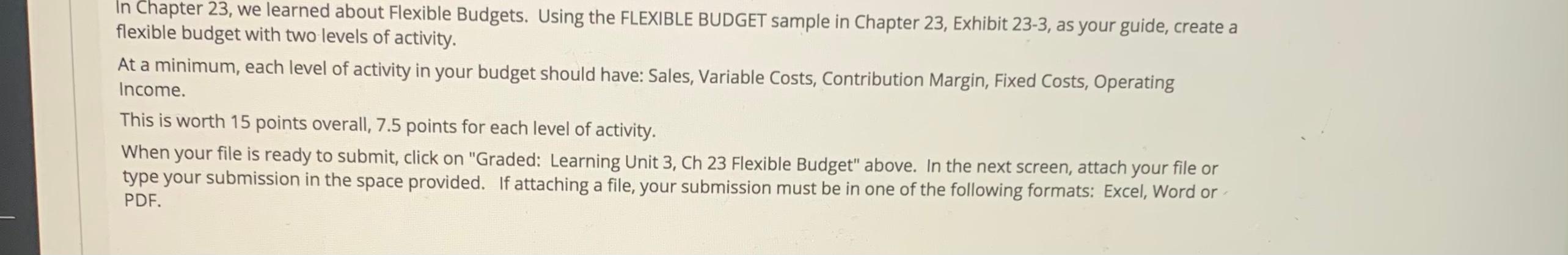 In Chapter 23, we learned about Flexible Budgets. Using the FLEXIBLE