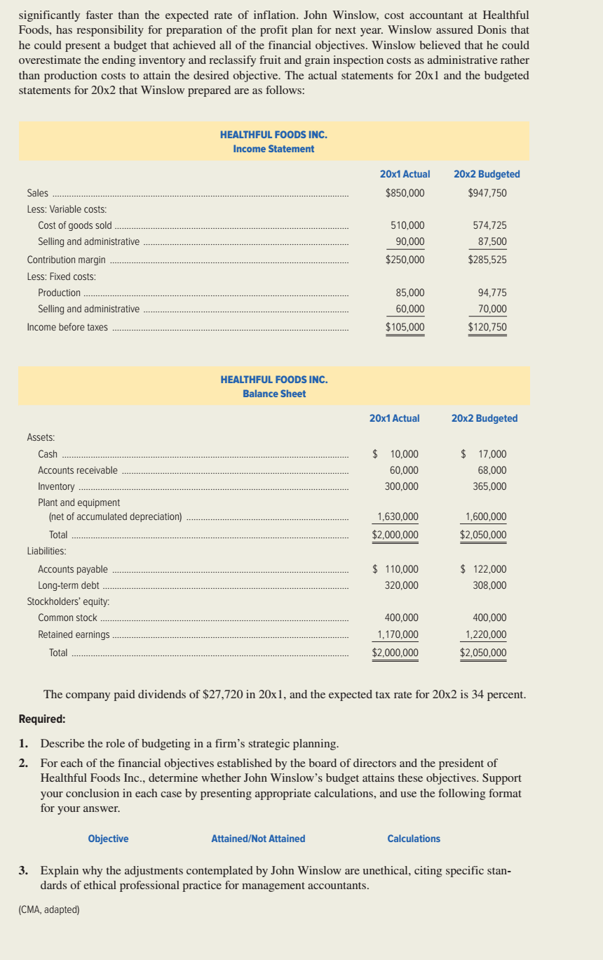 Financial Objec- tives; Ethics (LO 9-1, 9-5, 9-6, 9-7) 2. Increase in