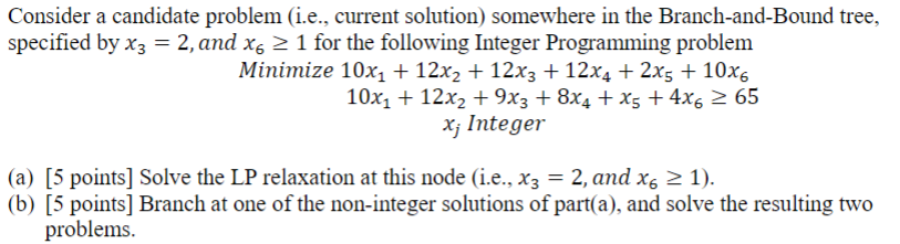  Consider a candidate problem (i.e., current solution) somewhere in the Branch-and-Bound