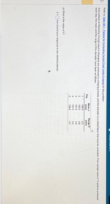  Refer to Table S6.1-Factors for Computing Control Chart Limits (3 sigma)