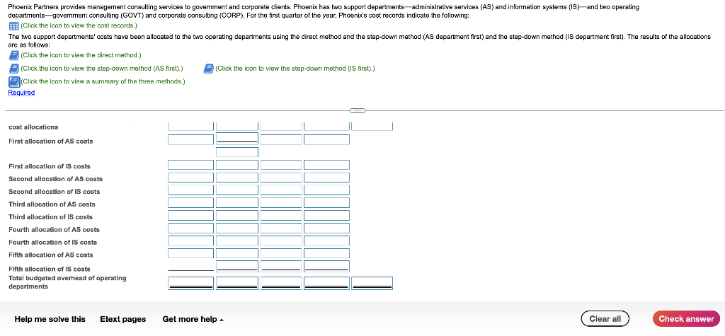 two support departments' costs have been alle are as follows: (Click the