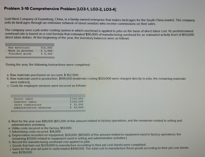 All help greatly Appreciated. Thank you. Problem 3-16 Comprehensive Problem [LO3-1, LO3-2,