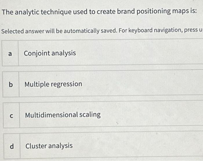  The analytic technique used to create brand positioning maps is: Selected