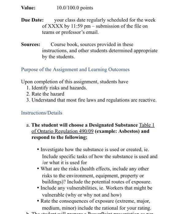 help Value: 10.0/100.0 points Due Date: your class date regularly scheduled for