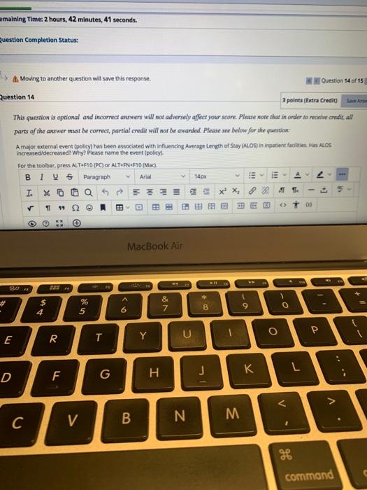  emaining Time: 2 hours, 42 minutes, 41 seconds. question Completion Status: