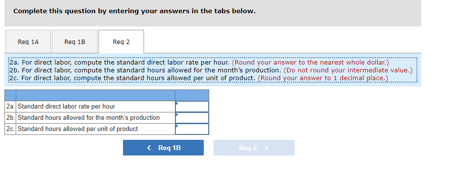 hours Direct materials Direct labor Standard Price or Rate $5 per foot