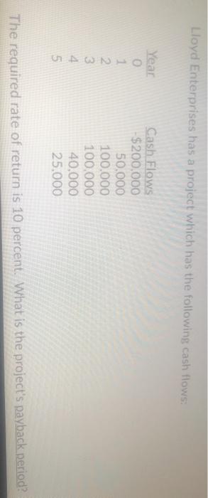 please show all work Lloyd Enterprises has a project which has the