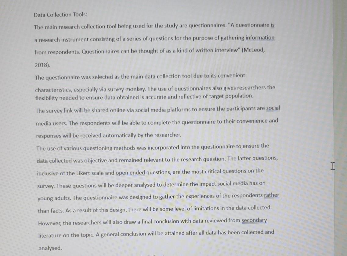  can this be re-worded? Data Collection Tools: The main research collection