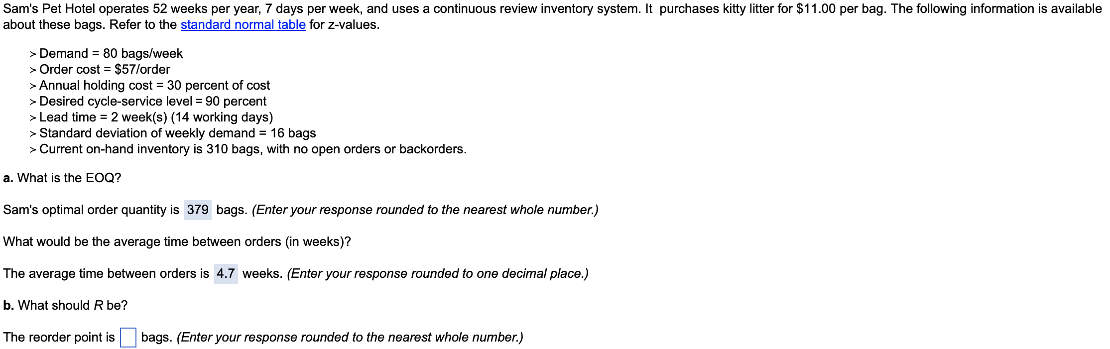 Data Table Sam's Pet Hotel operates 52 weeks per year, 7