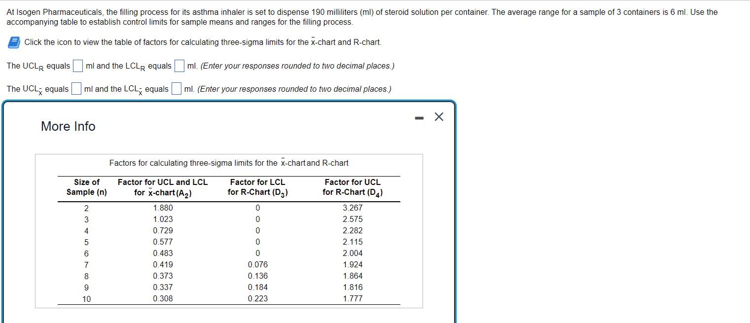  9accompanying table to establish control limits for sample means and ranges