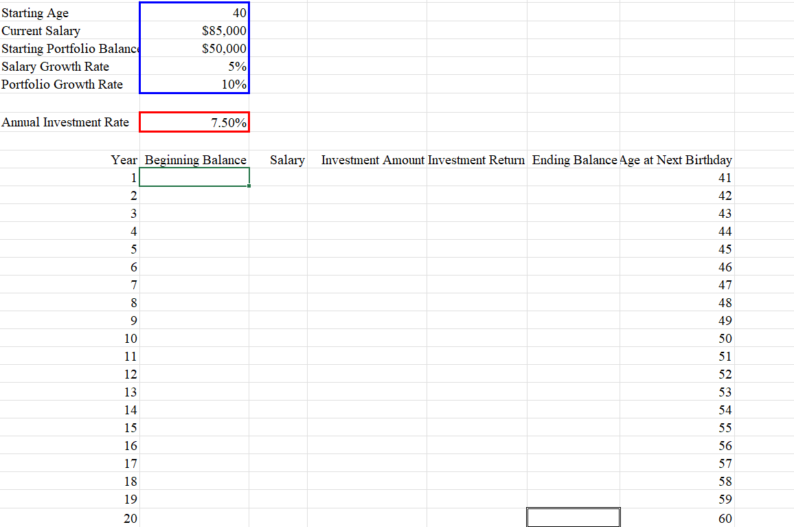 Problem Statement Suppose that you begin planning your investments on your 40th