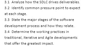 3.1 Analyze how the SDLC drives deliverables. 3.2 Identify common pressure