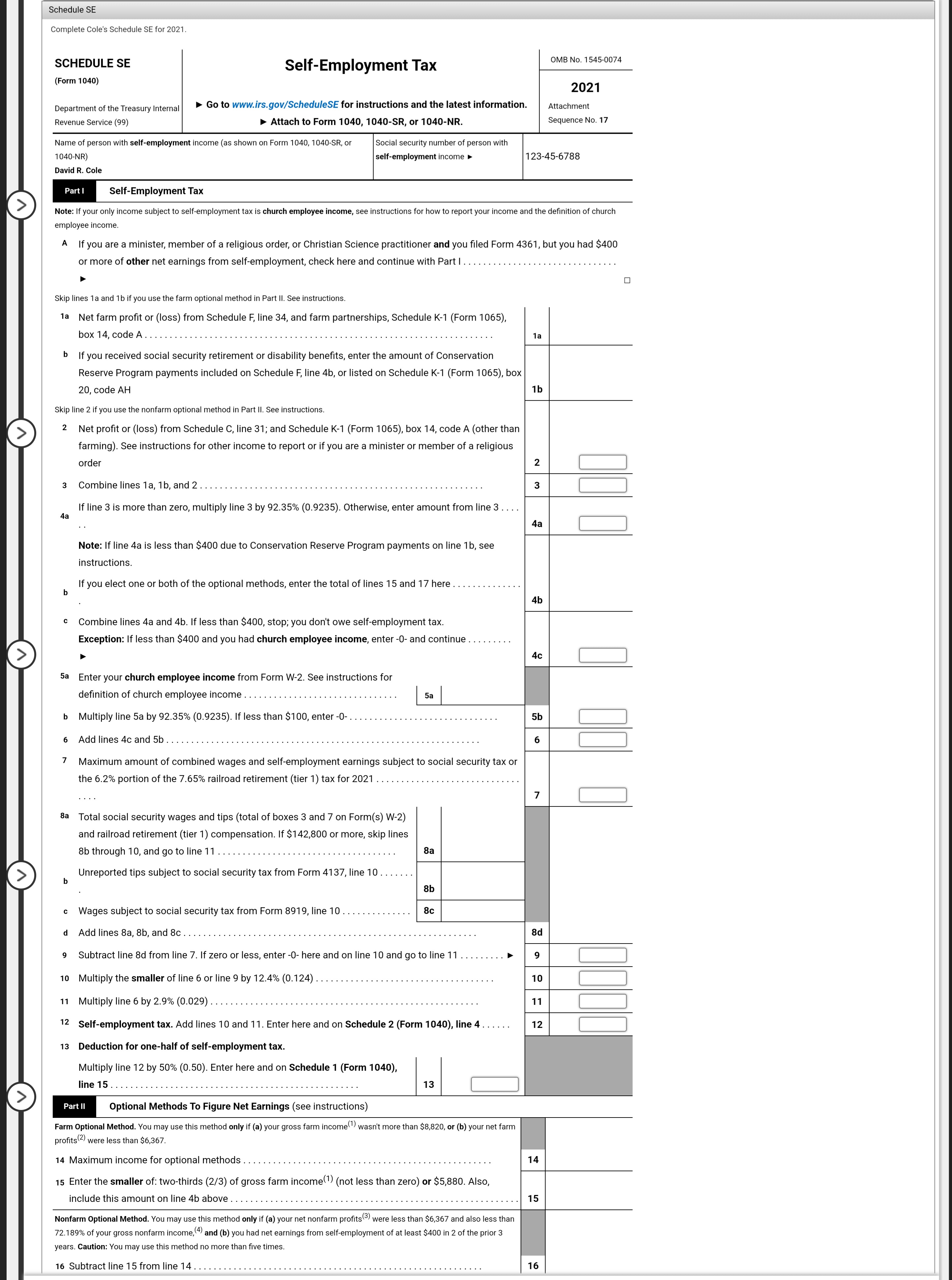 Form 1040 Complete the Coles' Form 1040. Form Department of the Treasury-Internal