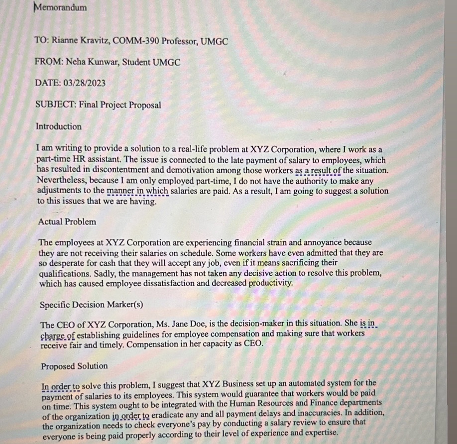 I have an assignment which is called a final problem-solving Researched Proposal.