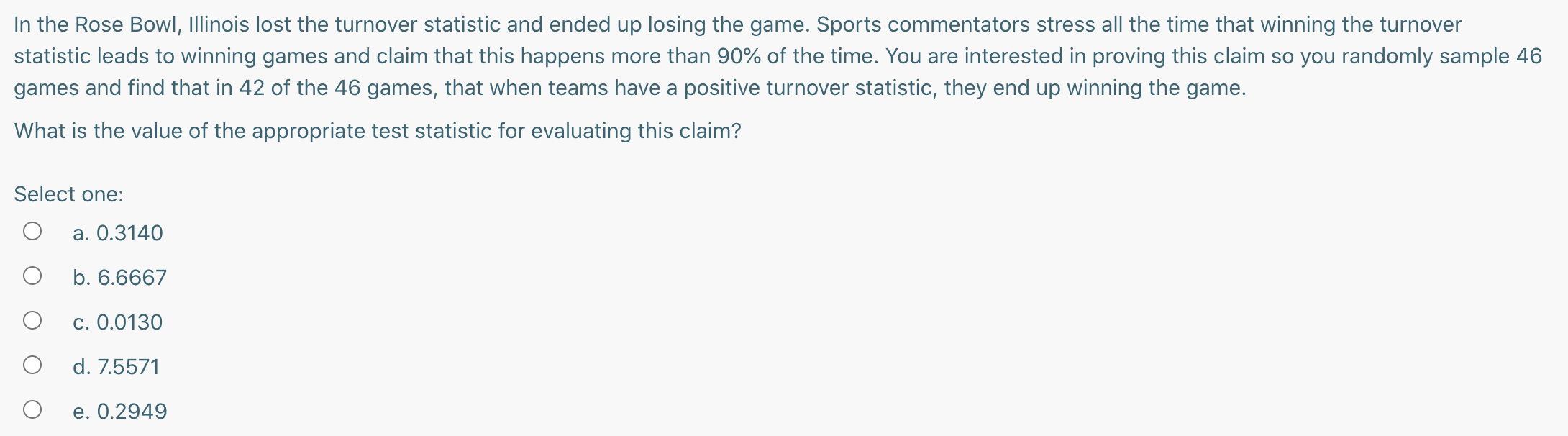 Stats 100 students. Which of the following is the best test to