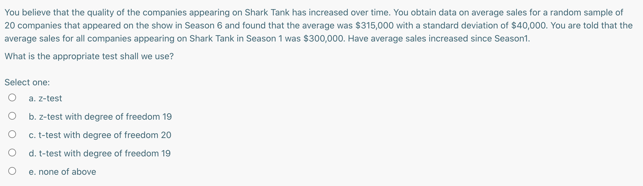 e. An F-test for the ratio of two population variances When we