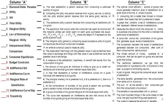  Column "A" Column "B" Column "C" 1. Diamond-Water Paradox A. The