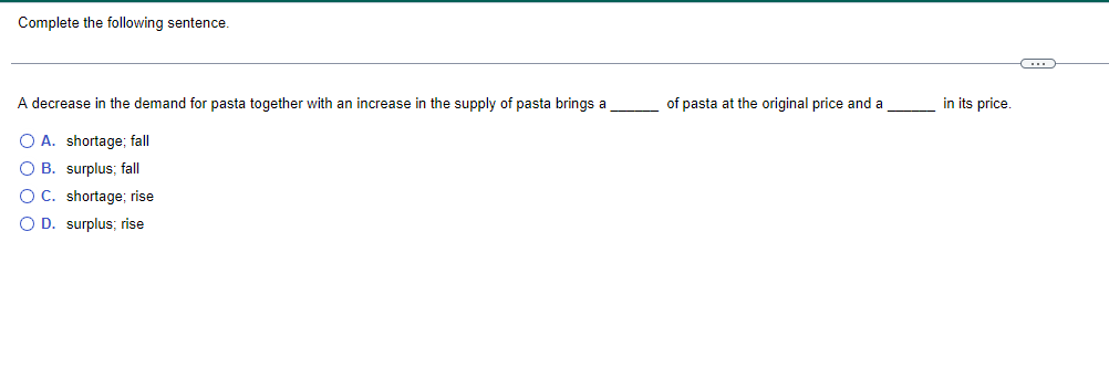 6 Complete the following sentence. A decrease in the demand for pasta