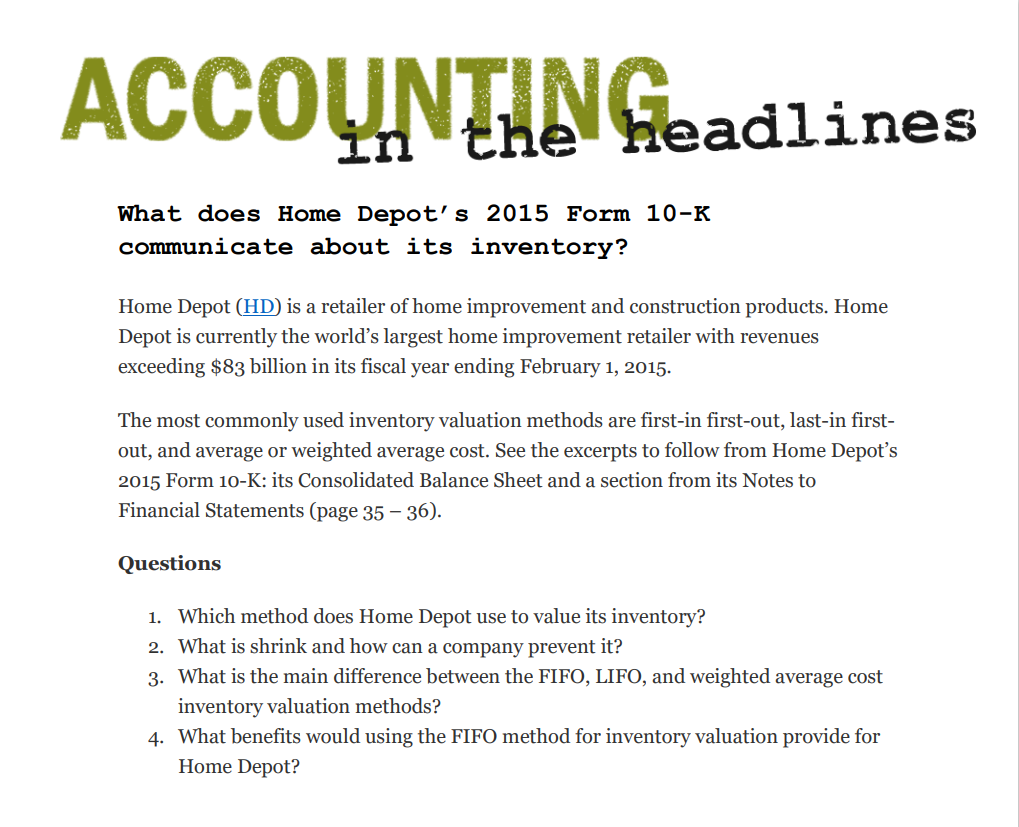  ACCOUNTIN headlines What does Home Depot's 2015 Form 10-K communicate about
