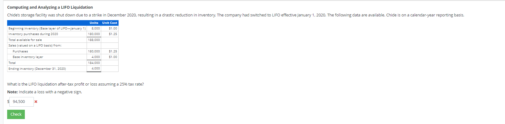  Computing and Analyzing a LIFO Liquidation Chide's storage facility was shut