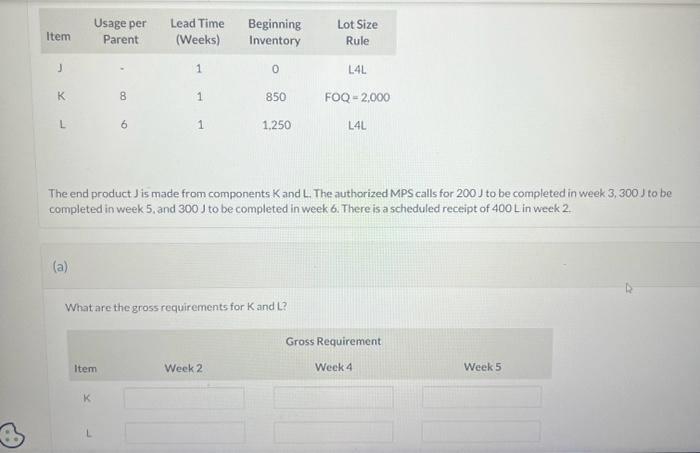  The end product J is made from components K and L.
