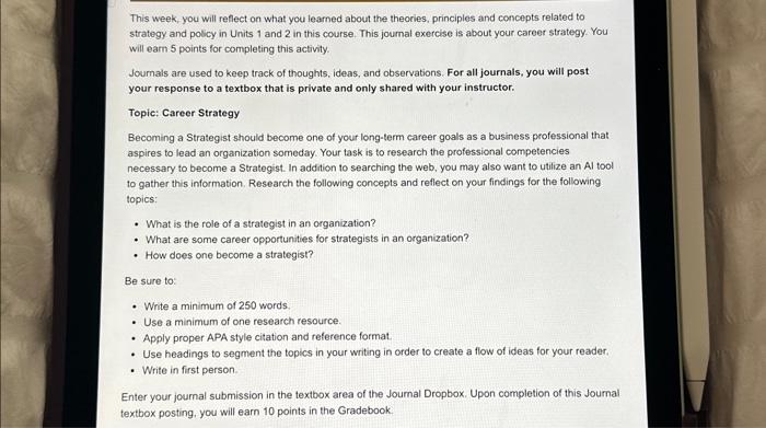  This week, you will reflect on what you learned about the