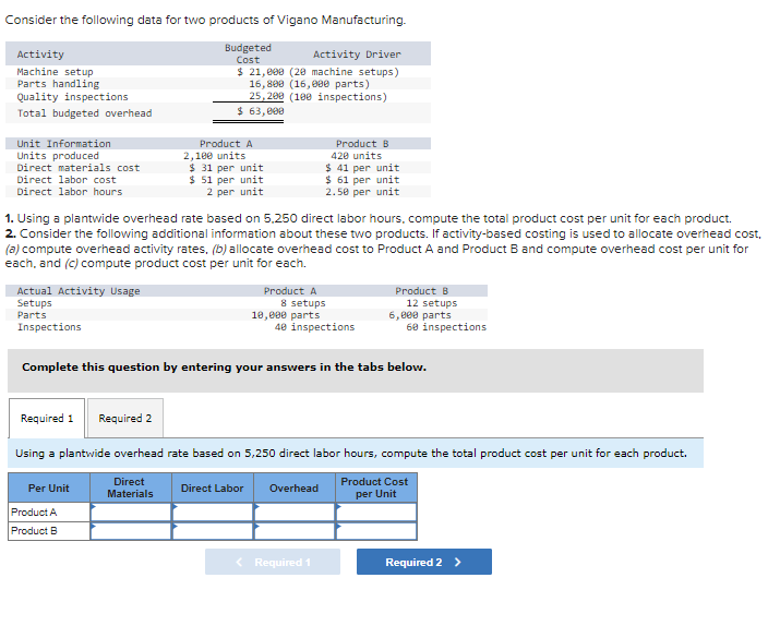 1. Using a plantwide overhead rate based on 5,250 direct labor hours,