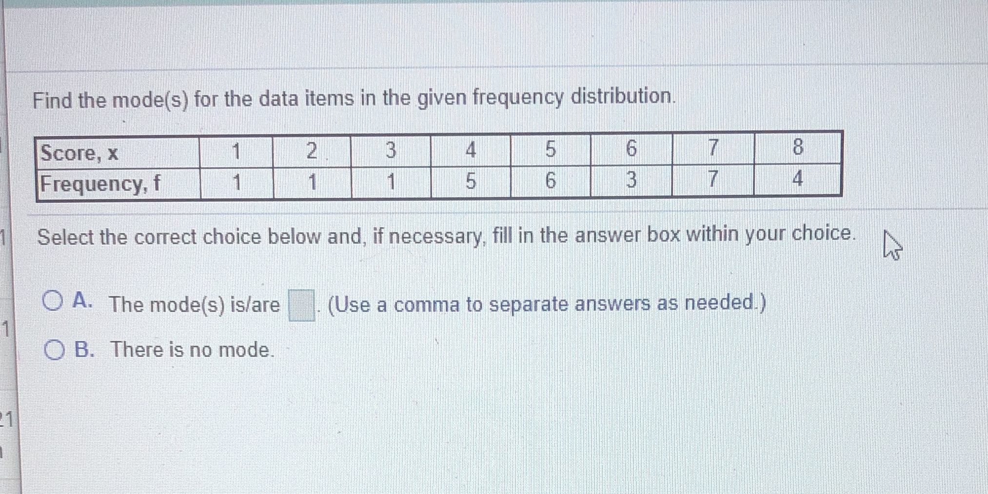 Find the mode(s) for the data items in the given frequency