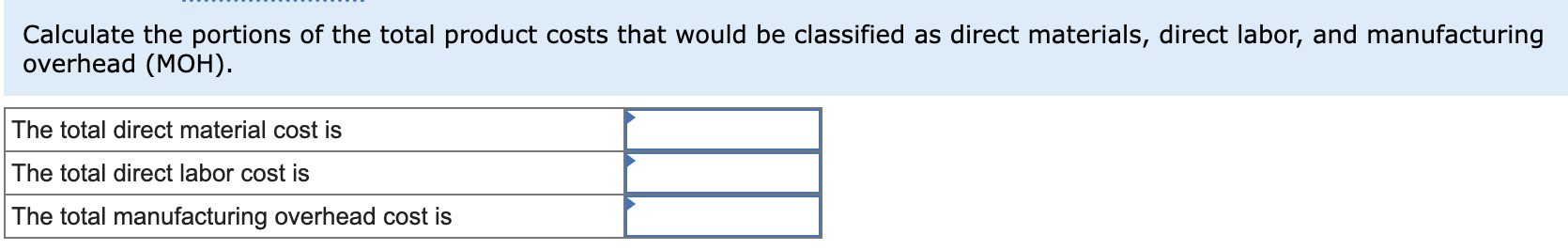 Product MOH Fixed ixed Equipment depreciation: Materials Handling 15,000 Product MOH Equipment